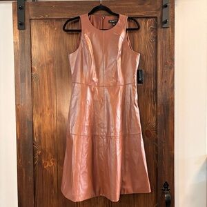 I.N.C. INTERNATIONAL CONCEPTS Sleeveless Pleather Fit  & Flare Dress, Brown NWT